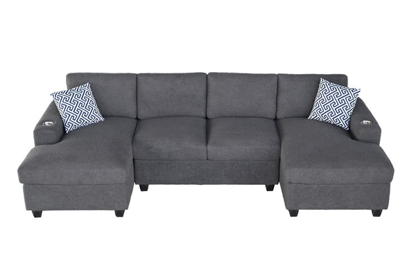 English Elm Multifunctional Corduroy Modular Sectional with Dual Chaise Cup Holders Living Room Dark Gray B2730S00077