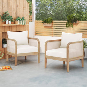 Christopher Knight Home® - Noble House - - (Set Of 2) Outdoor Acacia Wood Patio Club Chair, Textilene Patio Furniture,Waterproof Thick Cushion Deep Seating For Porch, Garden, Backyard, Balcony, Weight Capacity 400Lbs, Light Teak Finish, Beige