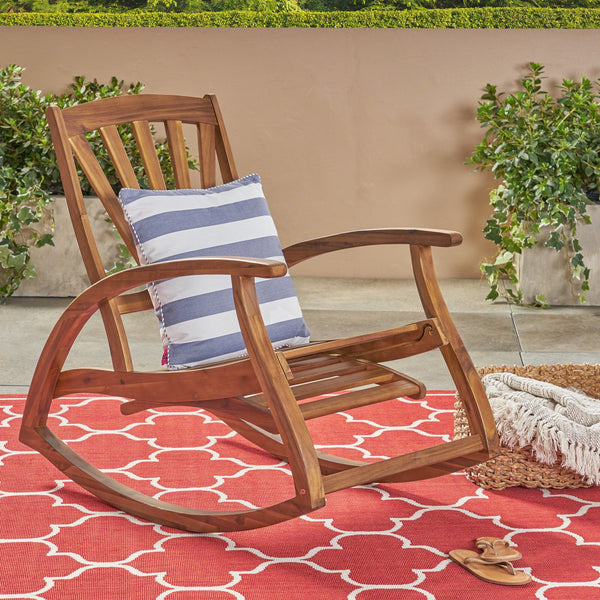 English Elm Christopher Knight Home® - Outdoor Acacia Wood Rocking Chair with Retractable Footrest, Durable Weather-Resistant Porch Patio Seating Comfortably Teak 63337.00