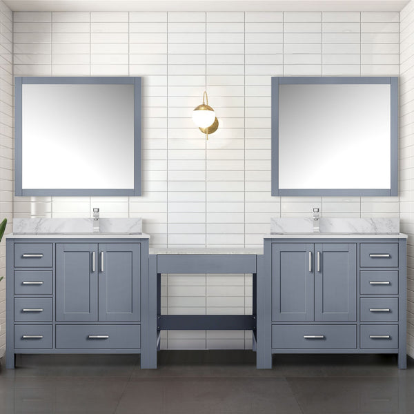 English Elm Dark Grey Double Bath Vanity With Carrara Marble Top & Matching Mirrors - Elegant 102" Design B2731S00629