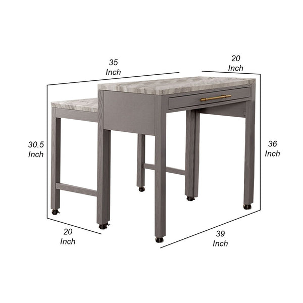 English Elm 39 Inch Counter Height Kitchen Island with Faux Marble Top and Felt Lined Drawer B056P416834
