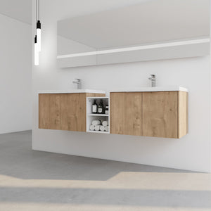 English Elm 72 Inch Wall Mounted Vanity with Resin Sink, Soft-Close Doors, Ample Storage Shelves, Durable Eco Plywood Finish Imitative Oak W999S00188