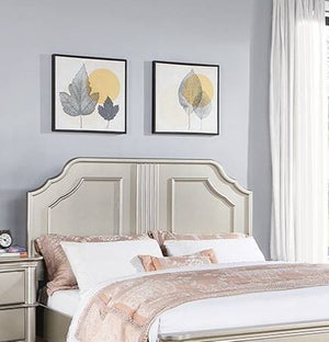 English Elm Traditional Eastern King Bed Carved Two Panel Headboard Satin Silver Formal Bedroom B011S02128