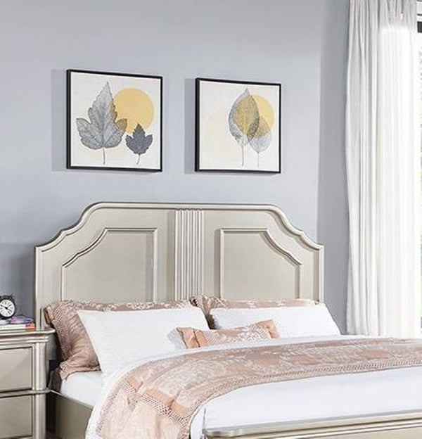 English Elm Traditional Queen Bed Silver Satin Finish Carved Panel Headboard for Master Bedroom B011S02129