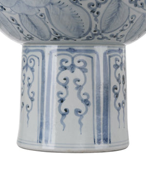 Currey & Company Ming Offering Pedestal Bowl On Stand - Stunning Hand-painted Blue & White Centerpiece For Décor Blue Porcelain 1200-1003-currey-company