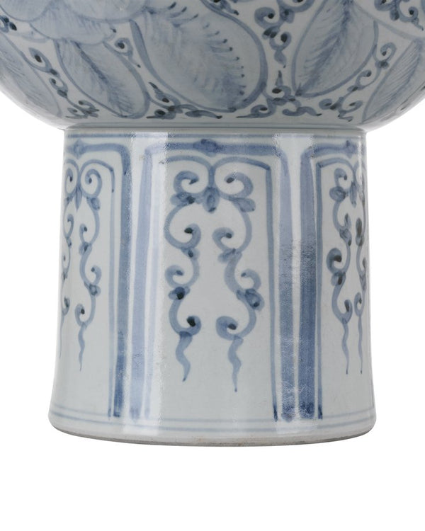 Currey & Company Ming Offering Pedestal Bowl On Stand - Stunning Hand-painted Blue & White Centerpiece For Décor Blue Porcelain 1200-1003-currey-company