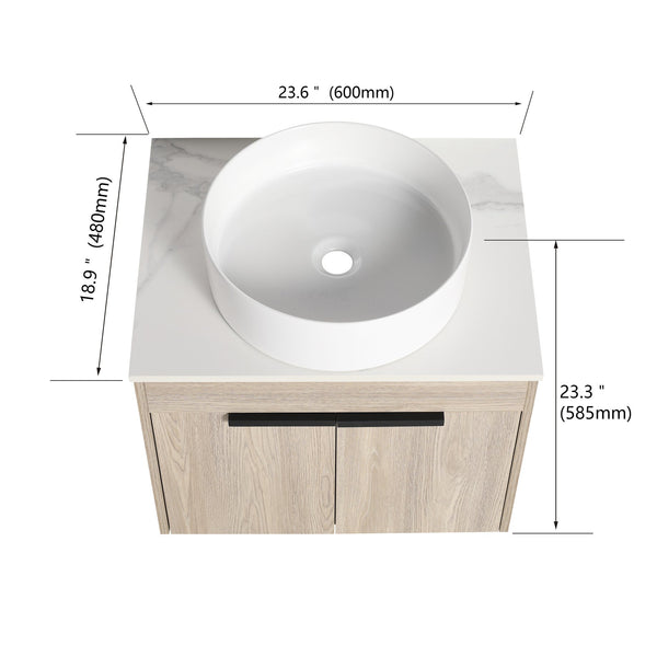 English Elm 36" Modern Floating Bathroom Vanity With Ceramic Sink, White Stone Slab & Smart Storage Solutions W999S00288