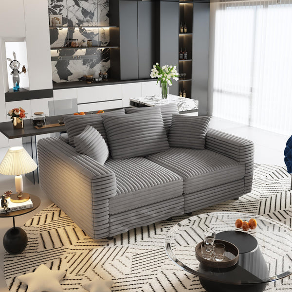 English Elm 82.7 Plush Corduroy 3-Seat Sofa – Modern Deep Seat Convertible Cloud Couch with Foam Pillows Grey W1885S00142