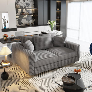 English Elm 82.7" Plush Corduroy 3-Seat Sofa - Modern Cloud Couch With Ottoman, Soft Pillows, And Versatile Design W1885S00147