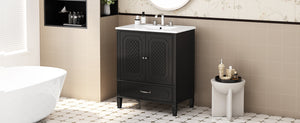 English Elm Christopher Knight Home® - 30" Bathroom Vanity with Sink Vintage Acacia Frame Ceramic Basin Soft-Close Doors & Storage Black N759P313313B