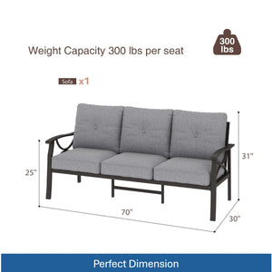English Elm 70 Inch All Weather Steel Outdoor Sofa Three Seat Rust Proof Powder Coated Patio Seating Gray+ Khaki B082P455149