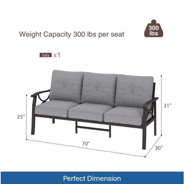 English Elm 70 Inch All Weather Steel Outdoor Sofa Three Seat Rust Proof Powder Coated Patio Seating Gray+ Khaki B082P455149