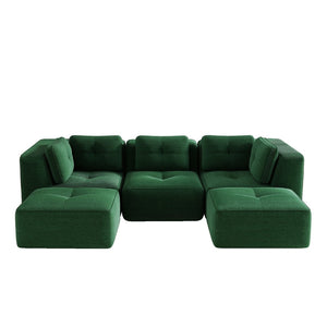 English Elm Modern Corduroy U-shaped Sectional with Tufted Cushions Deep Seat and Movable Ottomans Green W714S01797
