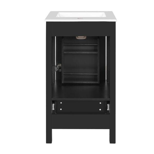 English Elm 18-Inch Modern Bathroom Vanity with Ceramic Sink, Soft-Close Doors, Divider Drawer & Adjusting Feet Black N729P334854B