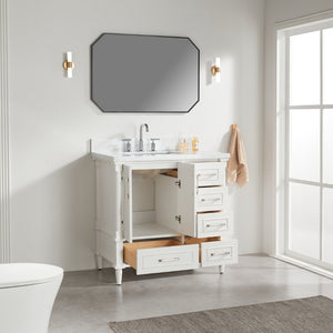 English Elm Fully Assembled 36 Inch Bathroom Vanity Carrara Marble Top Dual Basin Rubberwood W1826P308992