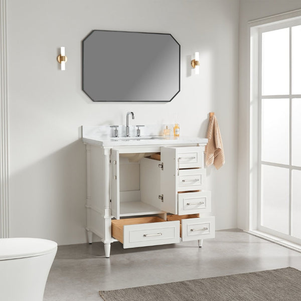 English Elm Fully Assembled 36 Inch Bathroom Vanity Carrara Marble Top Dual Basin Rubberwood W1826P308992