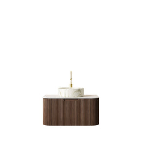 English Elm Muri Floating Bathroom Vanity Plywood Cabinet Sintered Stone Top Oak Drawer Walnut,White W2615S00413