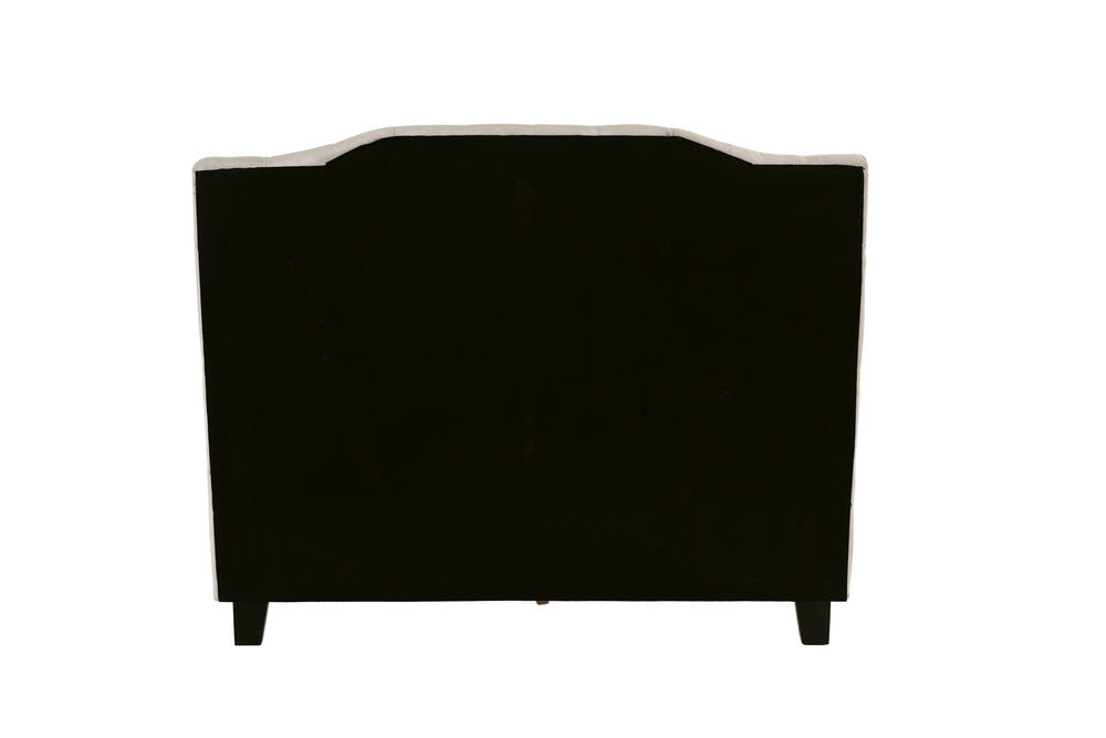 English Elm Gorgeous Arched Tufted Faux Leather Queen Bedframe with Diamond Headboard Trim and Modern Elegance Beige,Off White 59 L x 45 W x 6 H B011S02010