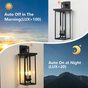 English Elm 1-Pack 22.0" Outdoor Wall Lantern with Dusk-to-Dawn Sensor, Matte Black Aluminum, Clear Glass, Weatherproof Lighting W2312P374778