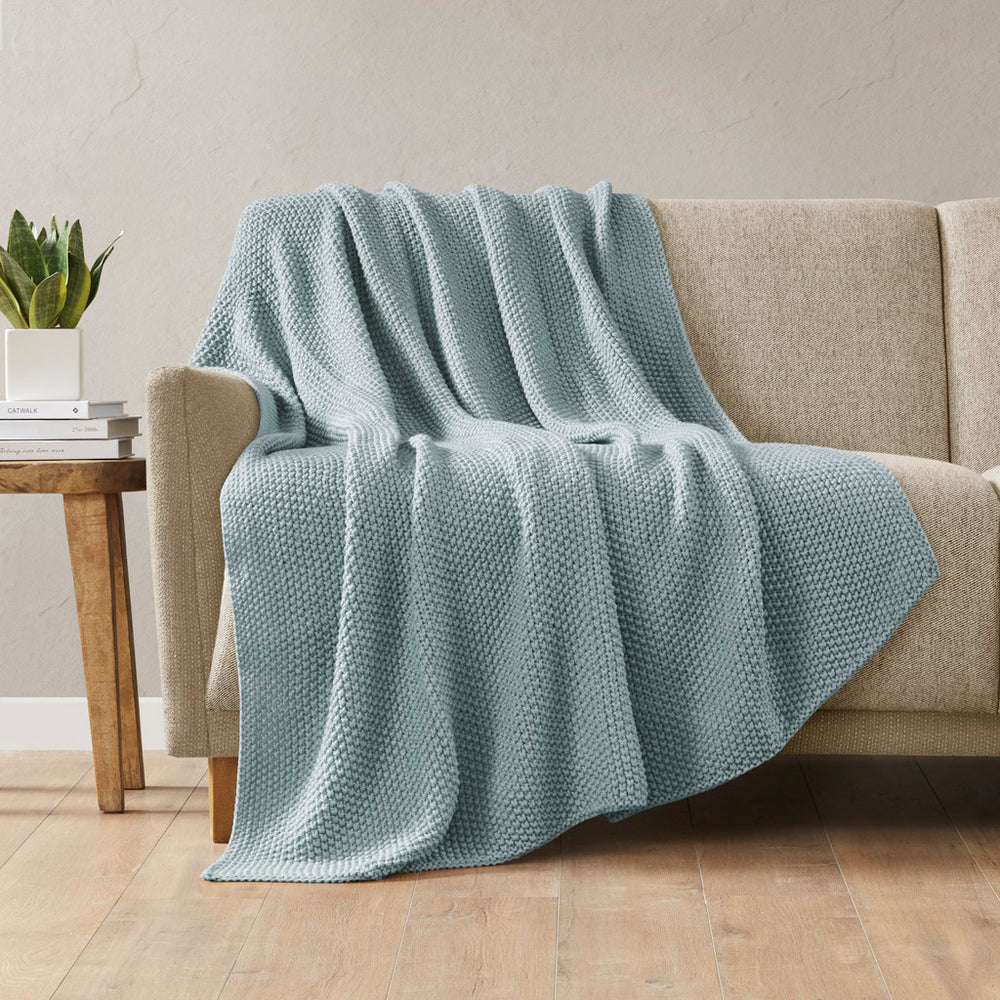 JLA Home INK+IVY - Throw ultra-soft knit 50x60 inch cottage-style acrylic throw — machine washable, durable cozy layer Light Blue II50-1296