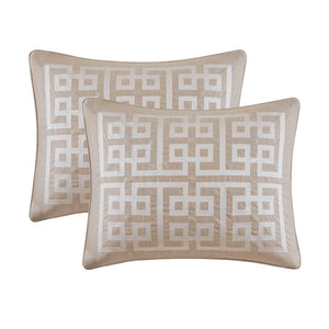 English Elm 9-piece King Bedding Set Velvet Slub Fabric Embroidered Comforter with Euro Shams Taupe B035P482954