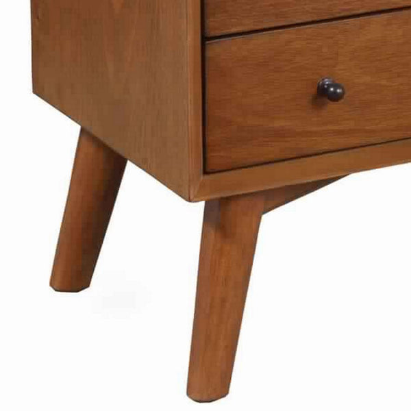English Elm 2 Drawer Solid Wood Nightstand with Open Shelf and Splayed Legs for Modern Bedrooms B056P416796
