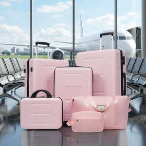 English Elm 6 Piece Hardshell Abs Travel Set with Spinner Wheels Combination Lock and Toiletry Bag Pink N732P391465H