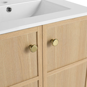 English Elm 24" Wall Vanity Cabinet Oak Finish, Wall-Mounted Floating Design, 2 Soft-Closing Doors, Plywood W1972P265272