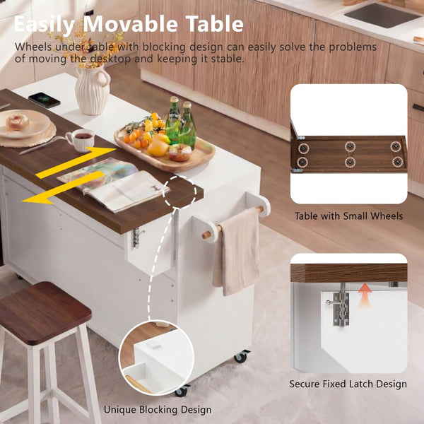 English Elm K&k Extendable Kitchen Island Rolling Cart with Spice Rack Walnut Oak Finish White N707S000026W