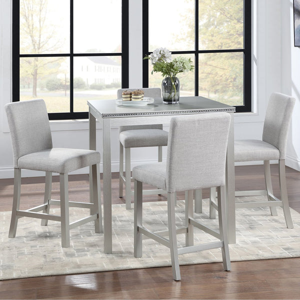 English Elm 5 Piece Counter Height Table Set – Stylish Wooden Dining Set With Upholstered Chairs & Crystal Accents W1998S00039