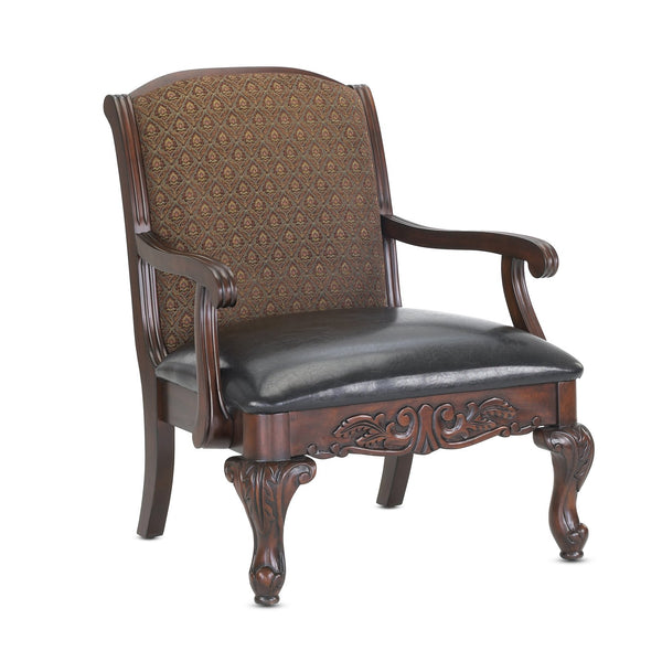 English Elm Lucille Ornate Arm Chair in Brown Wood & Deep Green Jacquard Fabric — Solid Birch, Hand-Carved Elegance B050P229950