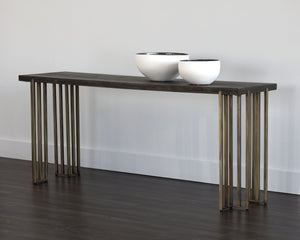 Sunpan Alto Console Table - Elegant Oak Wood with Antique Brass Legs for Stylish Living Room Decor