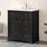 English Elm 30" Bathroom Vanity With Sink Top, Bathroom Vanity Cabinet With Door and Two Drawers, Mdf Boards, Solid Wood, One Package, Black