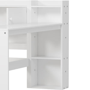 English Elm Wooden L-shape Twin Daybed with Desk Bookshelf and Nine Storage Compartments N733S351668K
