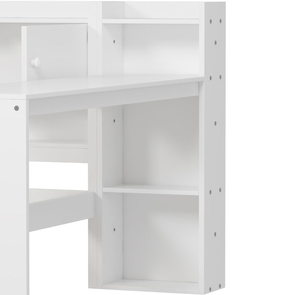 English Elm Wooden L-shape Twin Daybed with Desk Bookshelf and Nine Storage Compartments N733S351668K