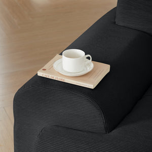 English Elm 113" Modular L-Shaped Sectional Sofa with Corduroy Upholstery, Deep Seats, Wide Arms, Ottoman Included Black W1359S00023