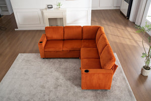 English Elm Sectional Corduroy Sleeper Sofa with Storage and Charging Ports for Small Spaces Orange W1361S00076