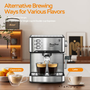 English Elm 20 Bar Stainless Steel Espresso Machine with Steam Wand for Home Barista Brewing W1002P292437