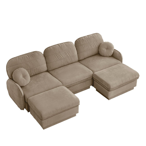 English Elm 105" Chenille U-shaped Sectional Sofa Deep Seat Cloud Couch with Movable Ottoman Light Coffee W714S01761