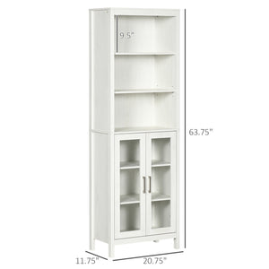 English Elm kleankin Tall Bathroom Cabinet with Glass Doors & 3-Tier Shelves, Freestanding Linen Tower, White W2225P173987