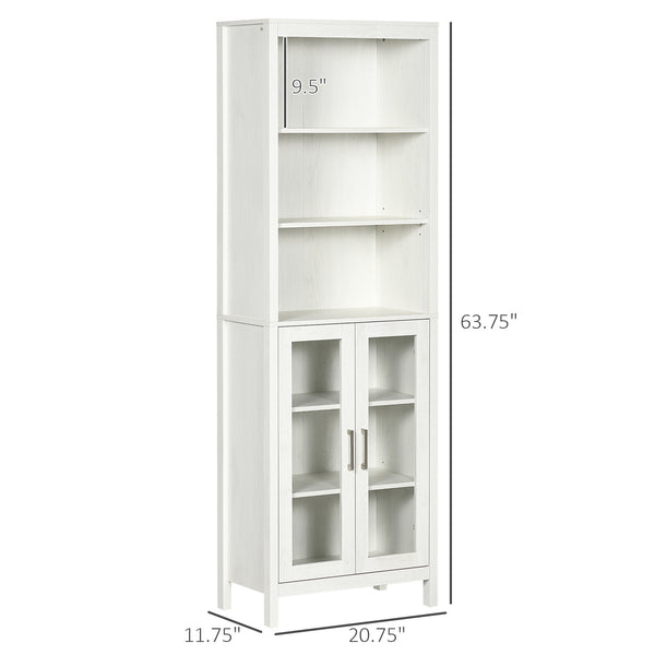 English Elm kleankin Tall Bathroom Cabinet with Glass Doors & 3-Tier Shelves, Freestanding Linen Tower, White W2225P173987