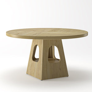 English Elm Round Farmhouse Dining Table 47 Inch Wooden Top with Lower Storage Shelf Seats Six Natural W757P367148
