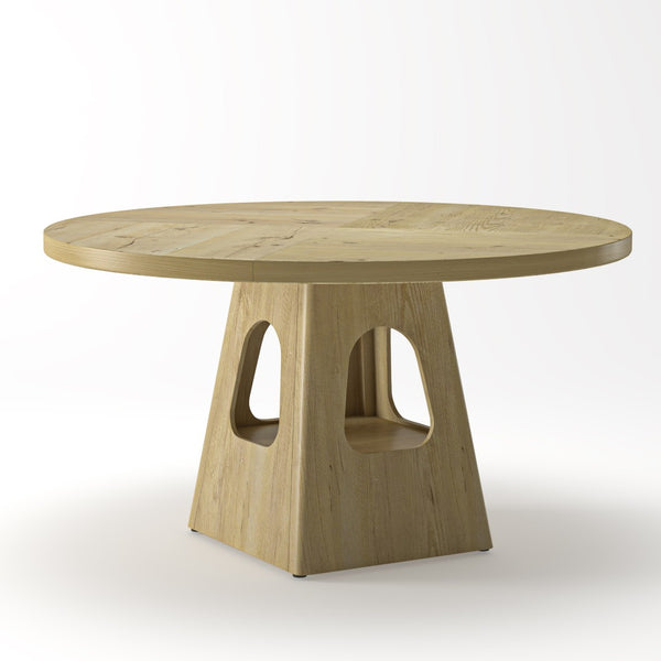 English Elm Round Farmhouse Dining Table 47 Inch Wooden Top with Lower Storage Shelf Seats Six Natural W757P367148