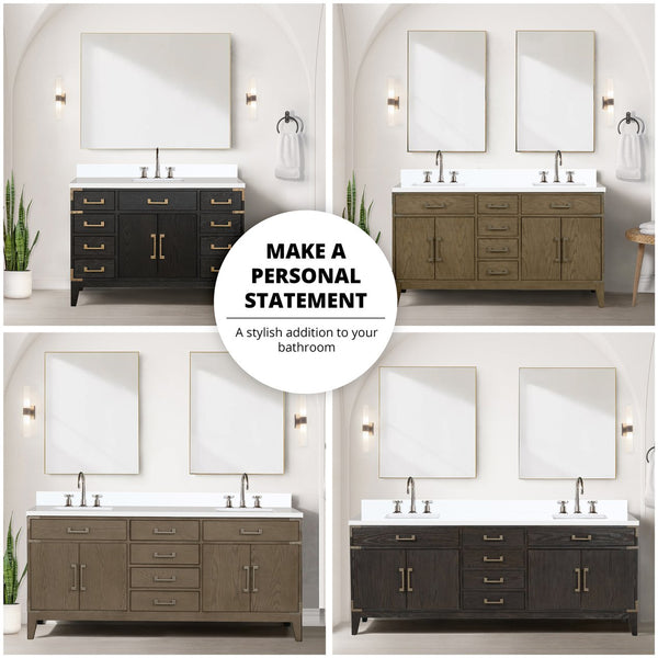 English Elm Brown Oak Single Bath Vanity With White Quartz Countertop & 28" Mirror – Elegant Storage Solution B2731S01454