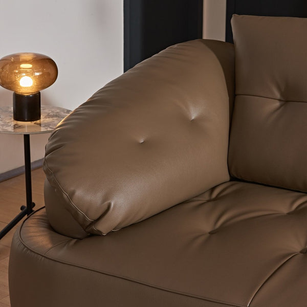 English Elm Modern Elliptical Three Seat Sofa Genuine Cowhide Leather Solid Wood Frame Living Room Brown W1765S00136