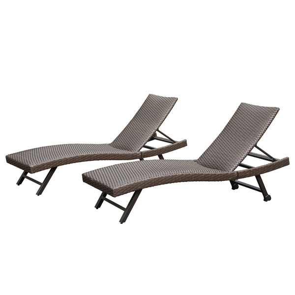 English Elm 2-Piece Aluminum Wicker Outdoor Chaise Lounge with Quick-Dry Cushions, 4 Recline Positions, Wheels W1859P360203