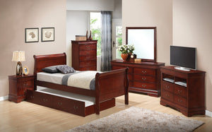 English Elm Classic Cherry Twin Bed With Storage, Timeless Cherry Finish, Durable Particle Board, Space-Saving Design B078S00290