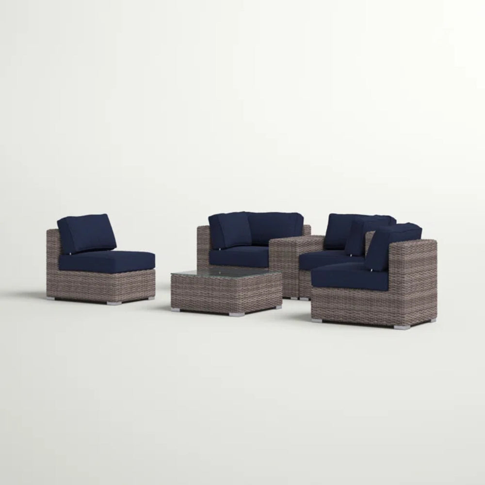 English Elm Fully Assembled Hdpe Wicker Patio Conversation Set - Comfortable 6-Piece Seating For 4 Outdoors B120S00232