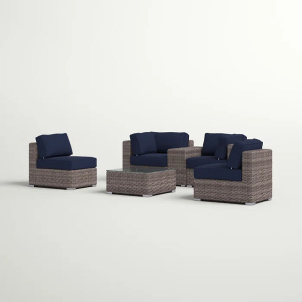 English Elm Fully Assembled Hdpe Wicker Patio Conversation Set - Comfortable 6-Piece Seating For 4 Outdoors B120S00232