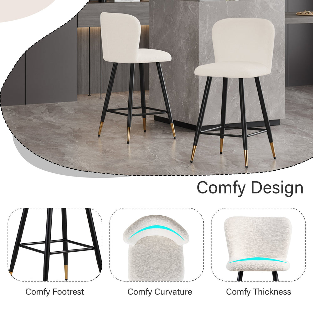 English Elm Christopher Knight Home® - 25.79'' Modern Barstool with Soft White Fabric Seat, Ergonomic Curved Back, Black Metal Legs with Gold Tips N780P228983W